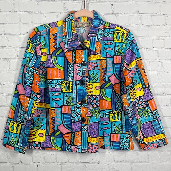 VTG Life Style Jacket Women Medium Buttons Sequins Beaded Artsy Abstract Coat - Picture 2 of 16